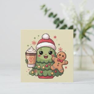 Cute Christmas Tree Coffee Latte Gingerbread Xmas Holiday Card
