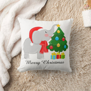 Cute Christmas tree decorating elephant Cushion