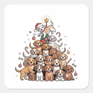 Cute Christmas Tree Dog Xmas Tree Puppy Square Sticker