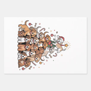 Cute Christmas Tree Dog Xmas Tree Puppy Wrapping Paper Sheet