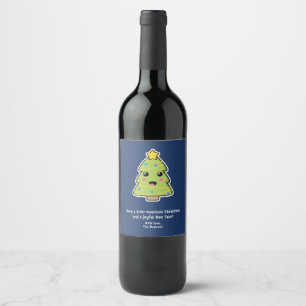 Cute Christmas Tree Funny Pun Navy Wine Label