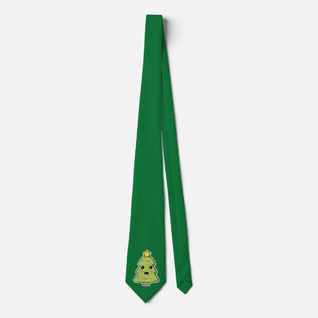 Cute Christmas Tree Green Festive Tie (Front)