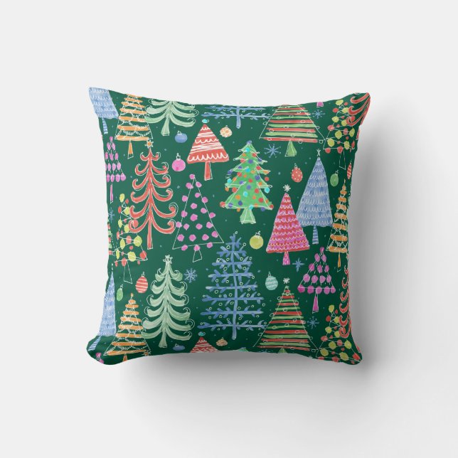 Cute Christmas Tree  Green Pink Red Pattern Cushion (Front)
