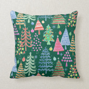 Cute Christmas Tree  Green Pink Red Pattern Cushion