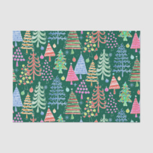Cute Christmas Tree Green Red Orange Pattern Tissue Paper