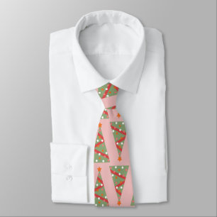Cute Christmas Tree Holiday Pattern Pink Green Red Tie