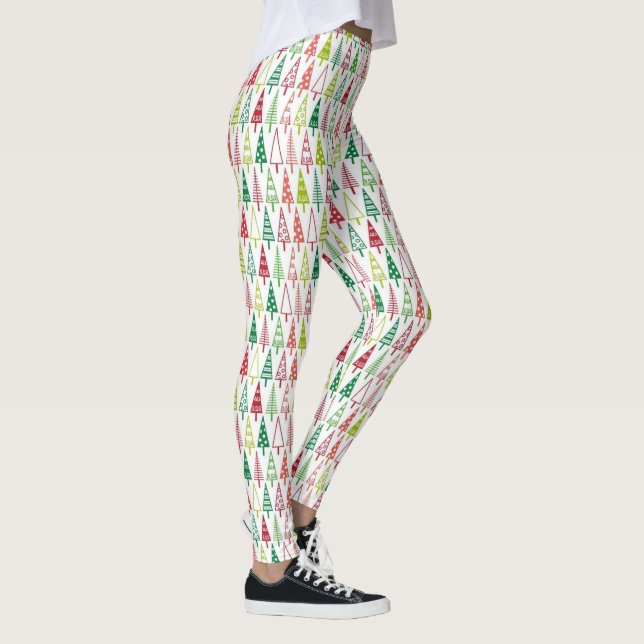Cute Christmas Tree Holiday Yule New Years White Leggings (Right)