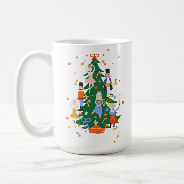 Cute Christmas Tree Illustration with wreath Coffee Mug (Left)