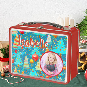 Cute Christmas Tree Kids Photo Metal Lunchbox