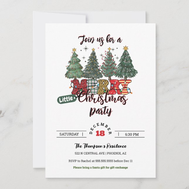 Cute Christmas Tree Little Merry Christmas Party Invitation (Front)