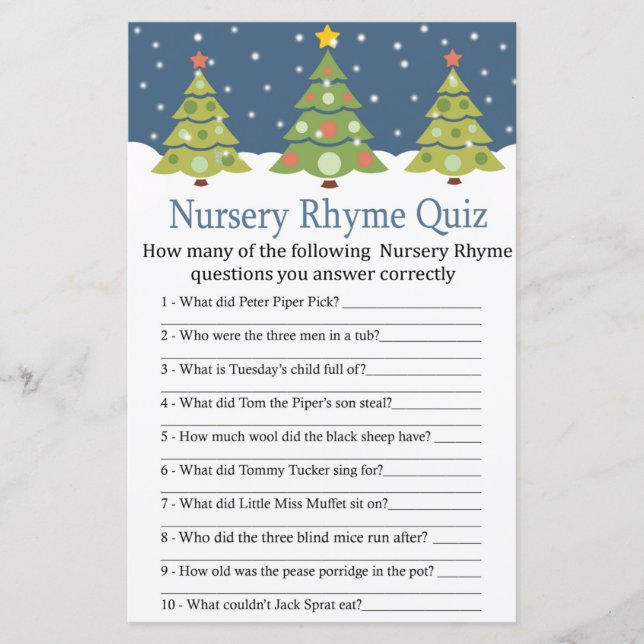 Cute Christmas Tree Nursery Rhyme Quiz baby shower (Front)