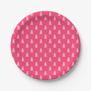 Cute Christmas tree pattern pastel and hot pink Paper Plate