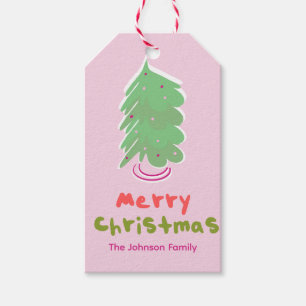 Cute Christmas Tree Pink Family Gift Tags