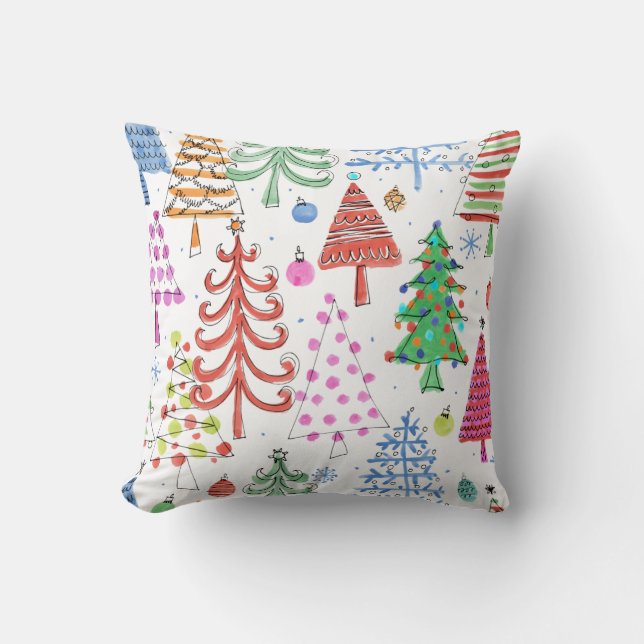 Cute Christmas Tree  Pink Green Red Blue Pattern Cushion (Front)