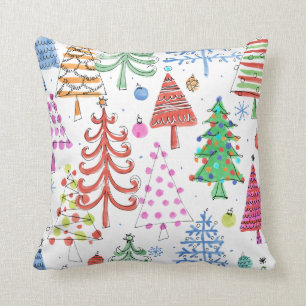 Cute Christmas Tree  Pink Green Red Blue Pattern Cushion