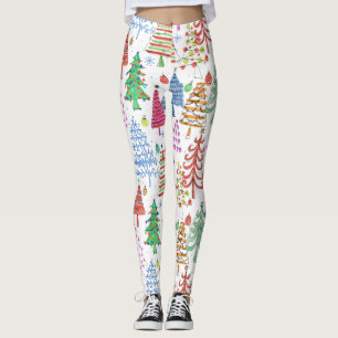 Cute Christmas Tree Pink Green Red Blue Pattern Leggings