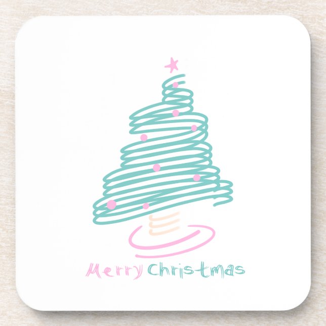 Cute Christmas Tree Pink Green Swirly  Coaster (Front)