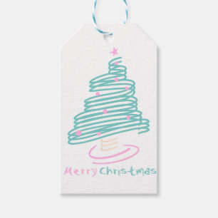 Cute Christmas Tree Pink Green Swirly  Gift Tags
