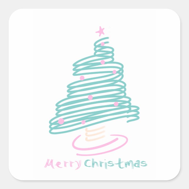 Cute Christmas Tree Pink Green Swirly Square Sticker (Front)