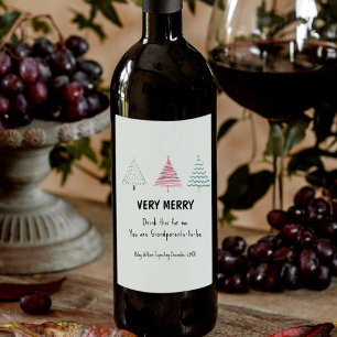 Cute Christmas Tree Pregnancy Announcement Parents Wine Label