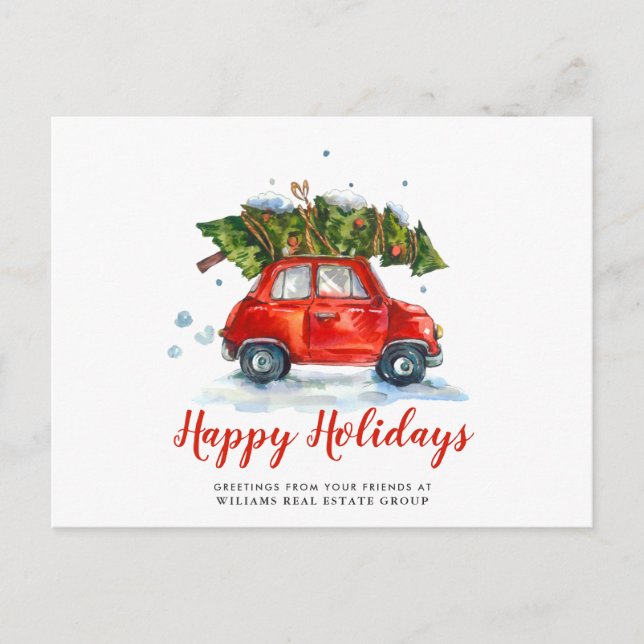 Cute Christmas Tree Red Car  Corporate Greeting Postcard (Front)