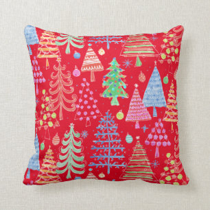 Cute Christmas Tree Red Green Blue Pattern Cushion