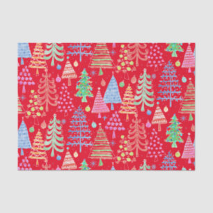 Cute Christmas Tree Red Green Blue Pattern Tissue Paper