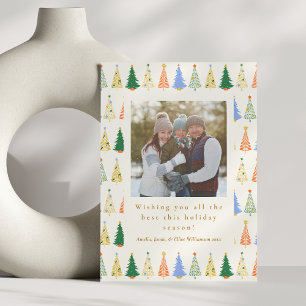 Cute Christmas Tree Red Green Family Two Photo Holiday Card