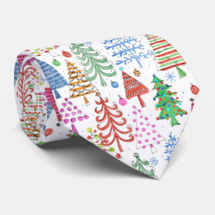Cute Christmas Tree Red Green Pink Novelty Pattern Tie