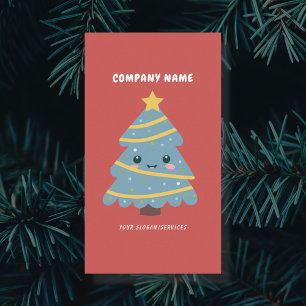 Cute Christmas Tree Red Vertical Business Card