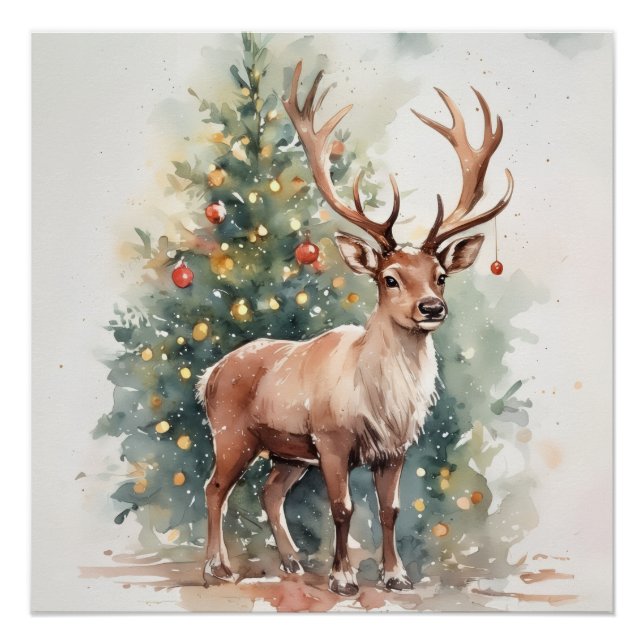 Cute Christmas tree reindeer cozy Holiday Wall Art (Front)