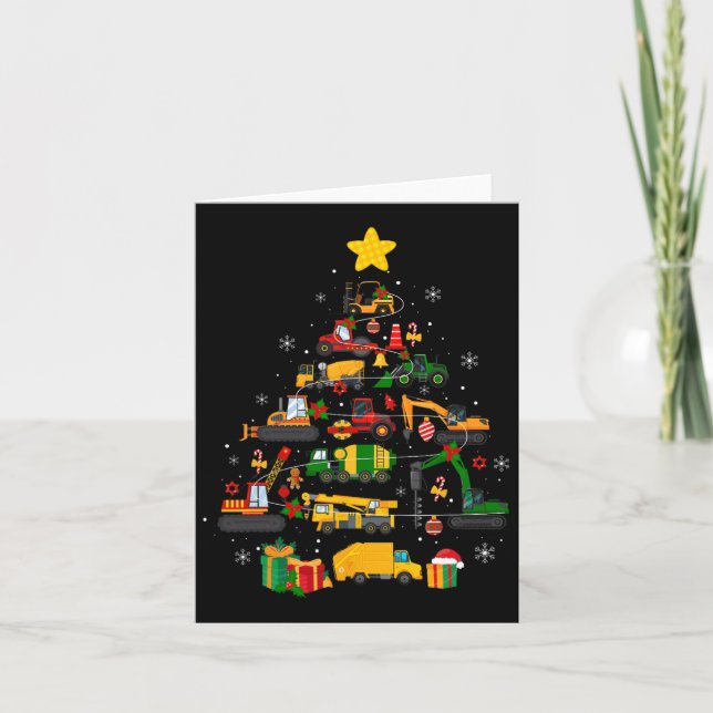 Cute Christmas Tree Santa Hat Construction Excavat Card (Front)