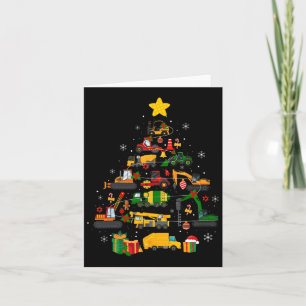 Cute Christmas Tree Santa Hat Construction Excavat Card