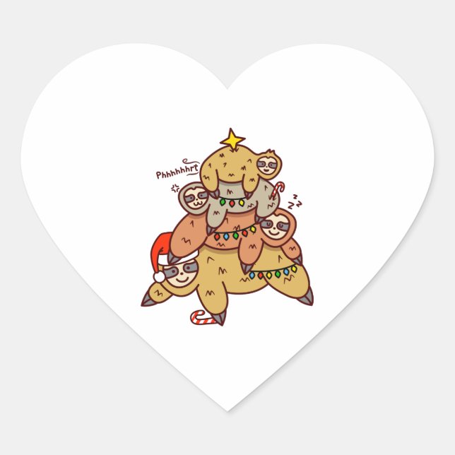 Cute Christmas Tree Sloth Lover Pajama    Heart Sticker (Front)