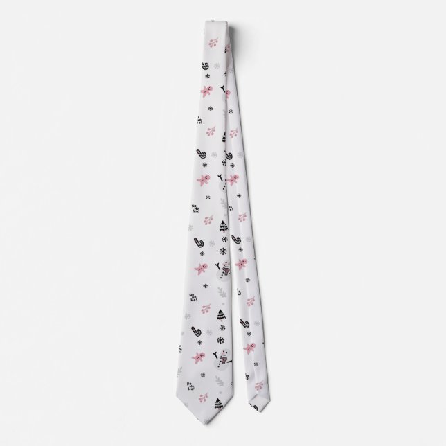 Cute Christmas Tree Snowman Candy Cane Pattern Tie (Front)