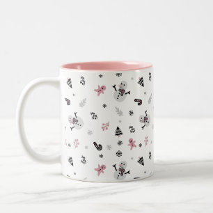 Cute Christmas Tree Snowman Candy Cane Pattern Two-Tone Coffee Mug
