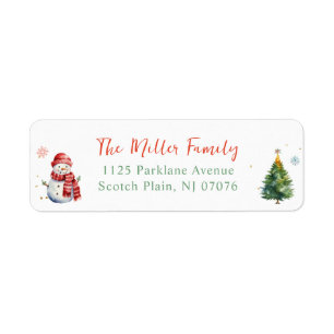 Cute Christmas Tree Snowman Family Return Address