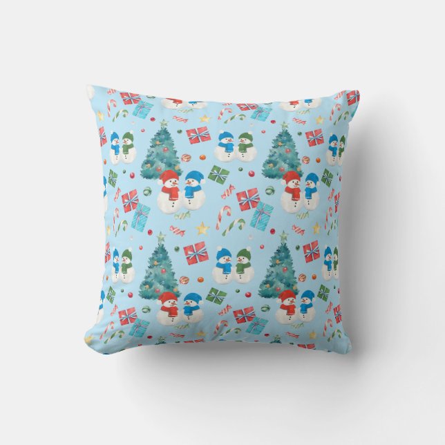 Cute Christmas Tree, Snowman, Gifts, Candy Pattern Cushion (Front)