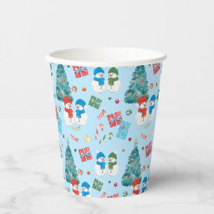 Cute Christmas Tree, Snowman, Gifts, Candy Pattern Paper Cups
