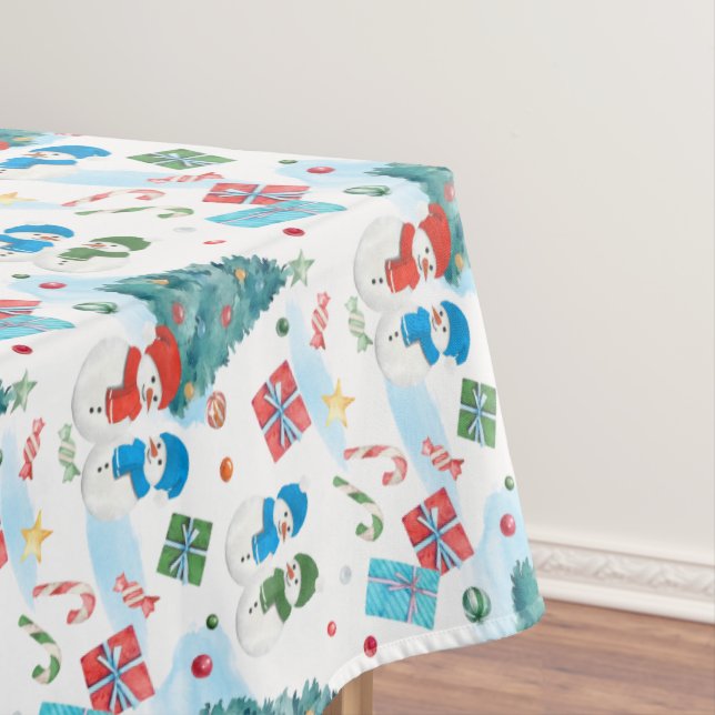 Cute Christmas Tree, Snowman, Gifts, Candy Pattern Tablecloth (In Situ)
