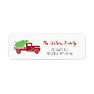 Cute Christmas Tree Vintage Red Truck Address