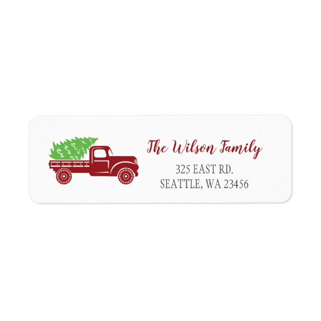 Cute Christmas Tree Vintage Red Truck Address (Front)