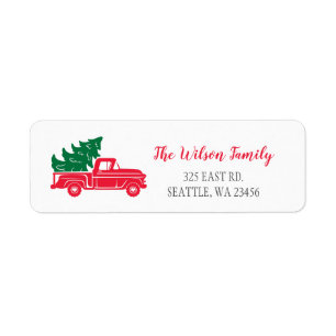 Cute Christmas Tree Vintage Red Truck Address Labe