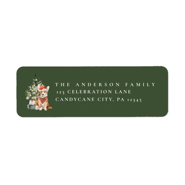 Cute Christmas Tree with Dog Return Address Label (Front)