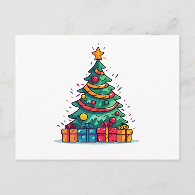 Cute Christmas Tree with Gifts Holiday Postcard (Front)