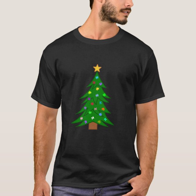 Cute Christmas Tree with Puzzle Piece Ornaments Pu T-Shirt (Front)