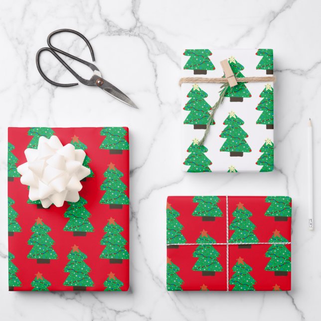 Cute Christmas Tree Wrapping Paper Sheet (Front)