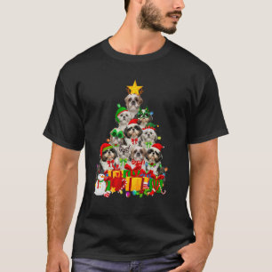 Cute Christmas Tree Xmas Lights Shih Tzu Dog Puppy T-Shirt