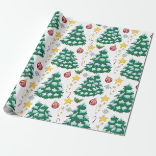 Cute Christmas Trees and Decorations Wrapping Paper