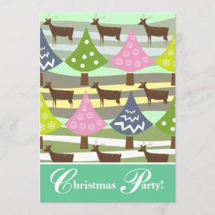Cute Christmas Trees And Deer Holiday Invitation